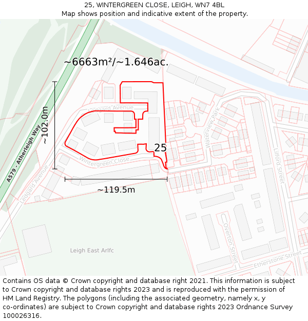 25, WINTERGREEN CLOSE, LEIGH, WN7 4BL: Plot and title map