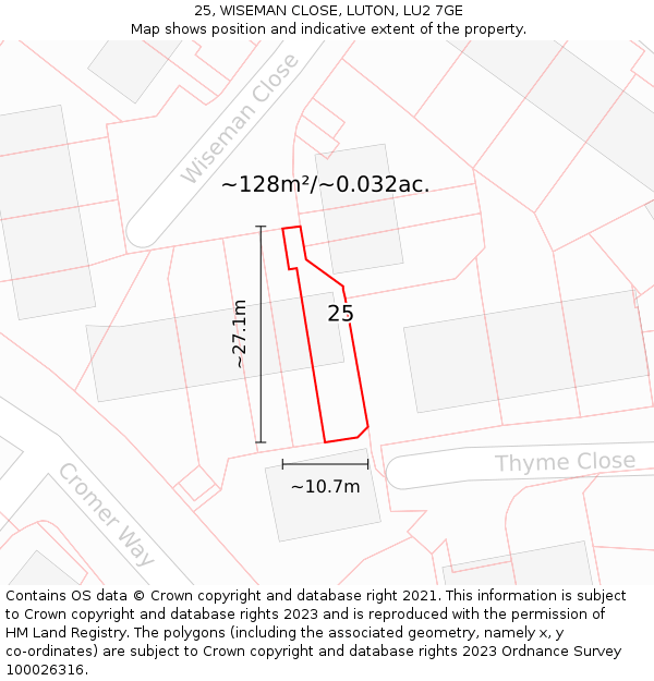 25, WISEMAN CLOSE, LUTON, LU2 7GE: Plot and title map