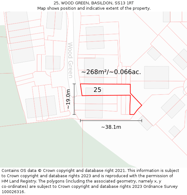 25, WOOD GREEN, BASILDON, SS13 1RT: Plot and title map