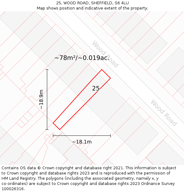 25, WOOD ROAD, SHEFFIELD, S6 4LU: Plot and title map