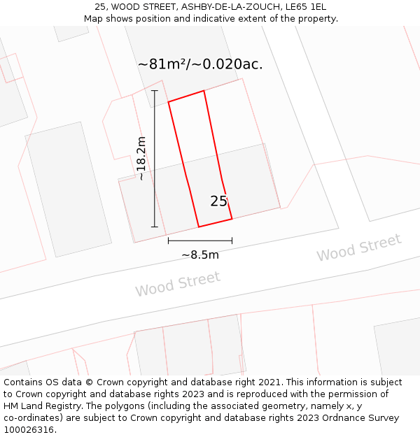 25, WOOD STREET, ASHBY-DE-LA-ZOUCH, LE65 1EL: Plot and title map