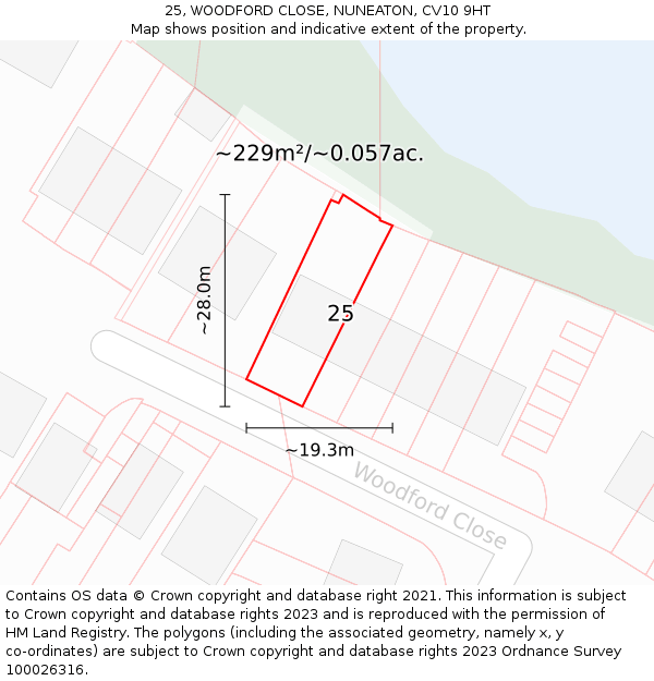 25, WOODFORD CLOSE, NUNEATON, CV10 9HT: Plot and title map