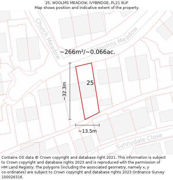 25, WOOLMS MEADOW, IVYBRIDGE, PL21 9UF: Plot and title map