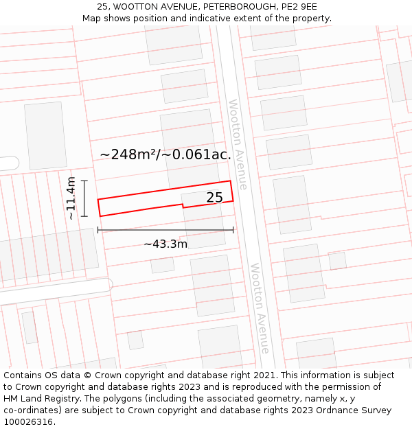 25, WOOTTON AVENUE, PETERBOROUGH, PE2 9EE: Plot and title map