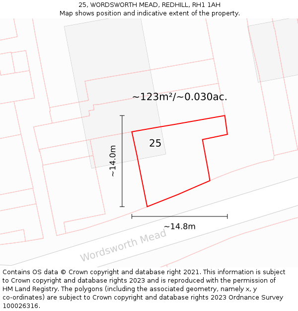 25, WORDSWORTH MEAD, REDHILL, RH1 1AH: Plot and title map