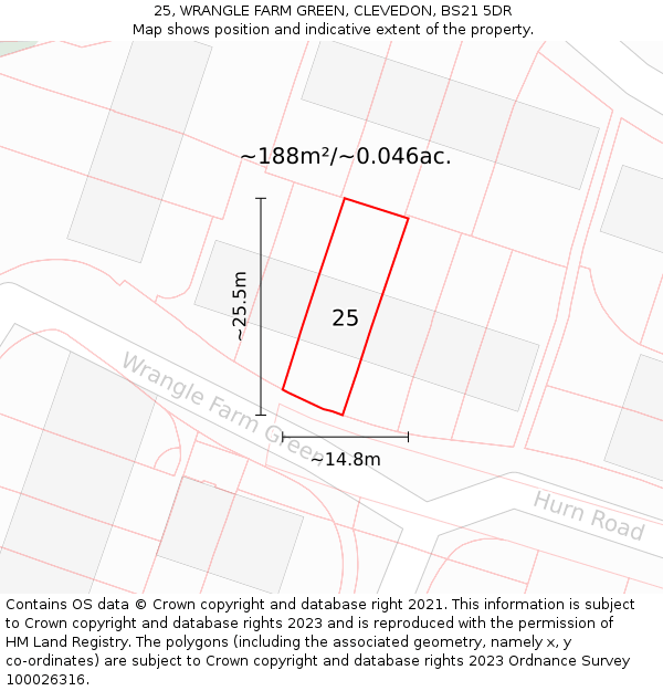 25, WRANGLE FARM GREEN, CLEVEDON, BS21 5DR: Plot and title map