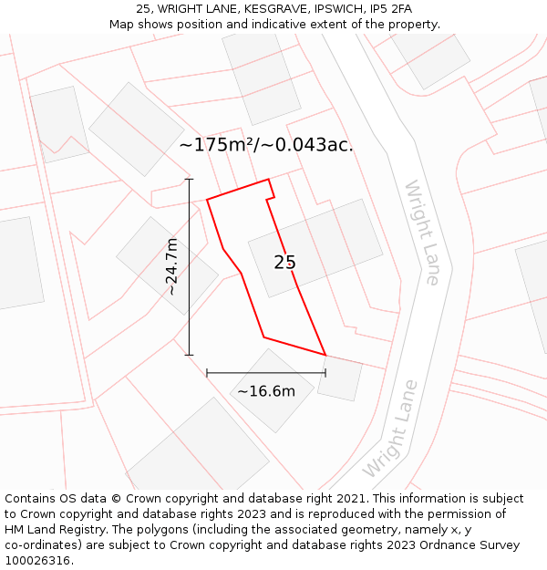 25, WRIGHT LANE, KESGRAVE, IPSWICH, IP5 2FA: Plot and title map