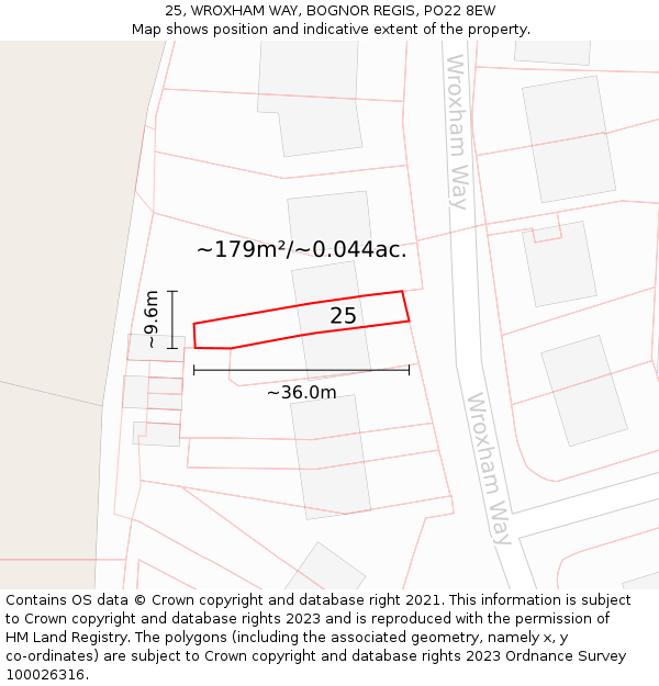 25, WROXHAM WAY, BOGNOR REGIS, PO22 8EW: Plot and title map