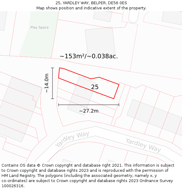 25, YARDLEY WAY, BELPER, DE56 0ES: Plot and title map