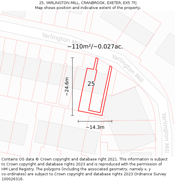 25, YARLINGTON MILL, CRANBROOK, EXETER, EX5 7FJ: Plot and title map