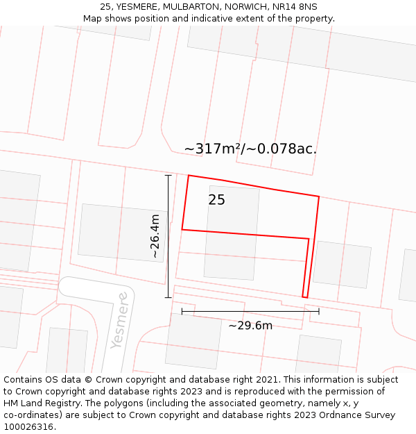 25, YESMERE, MULBARTON, NORWICH, NR14 8NS: Plot and title map