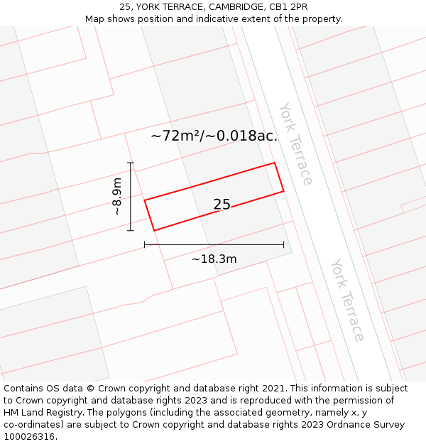 25, YORK TERRACE, CAMBRIDGE, CB1 2PR: Plot and title map