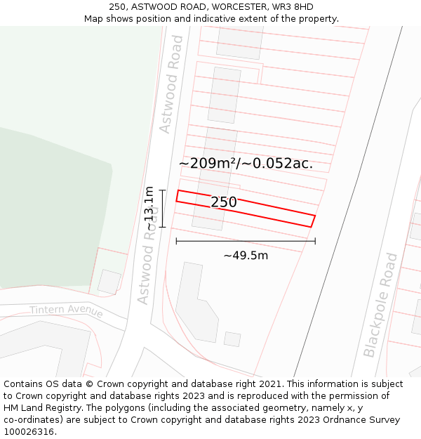 250, ASTWOOD ROAD, WORCESTER, WR3 8HD: Plot and title map