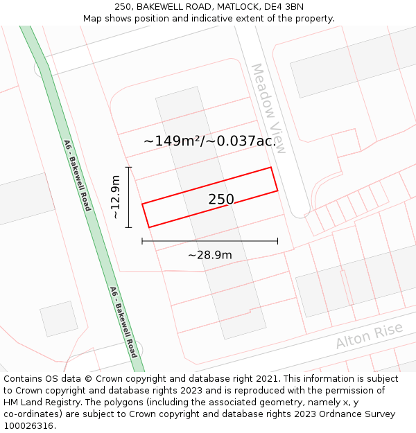 250, BAKEWELL ROAD, MATLOCK, DE4 3BN: Plot and title map