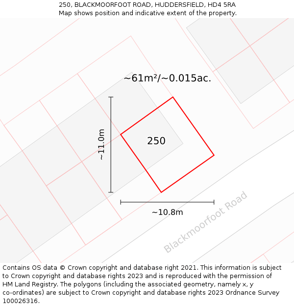 250, BLACKMOORFOOT ROAD, HUDDERSFIELD, HD4 5RA: Plot and title map
