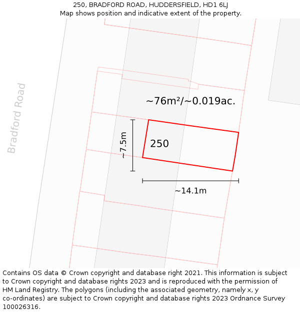 250, BRADFORD ROAD, HUDDERSFIELD, HD1 6LJ: Plot and title map