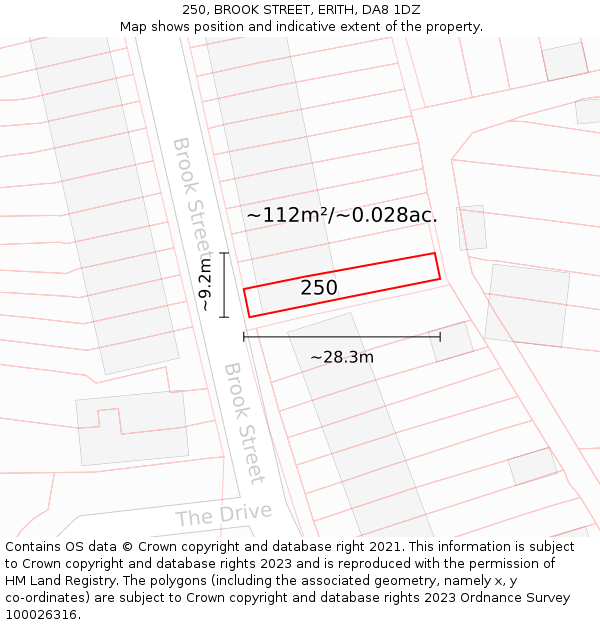 250, BROOK STREET, ERITH, DA8 1DZ: Plot and title map
