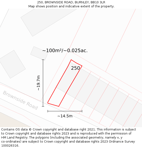 250, BROWNSIDE ROAD, BURNLEY, BB10 3LR: Plot and title map