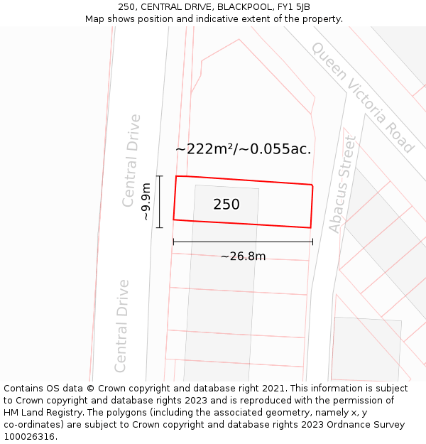 250, CENTRAL DRIVE, BLACKPOOL, FY1 5JB: Plot and title map