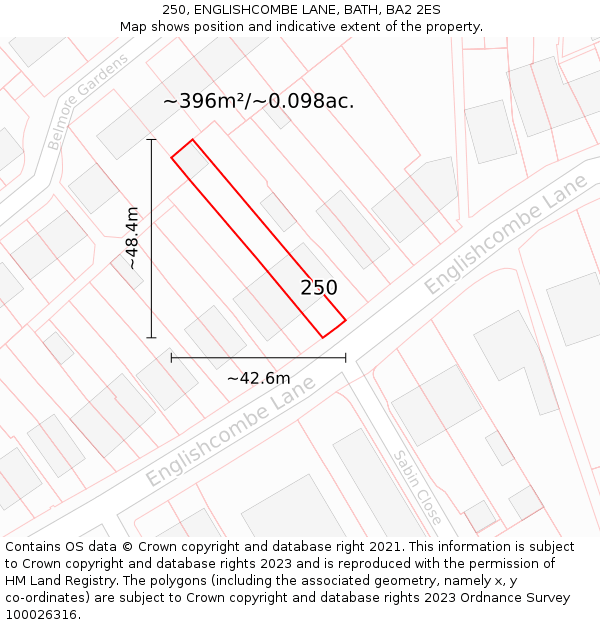 250, ENGLISHCOMBE LANE, BATH, BA2 2ES: Plot and title map