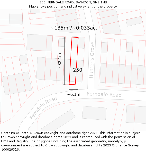 250, FERNDALE ROAD, SWINDON, SN2 1HB: Plot and title map