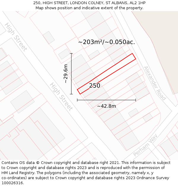 250, HIGH STREET, LONDON COLNEY, ST ALBANS, AL2 1HP: Plot and title map