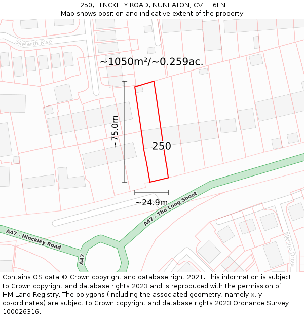 250, HINCKLEY ROAD, NUNEATON, CV11 6LN: Plot and title map