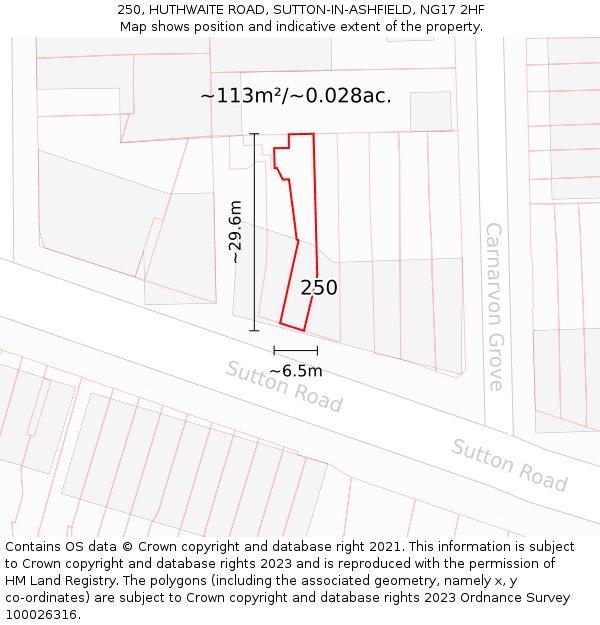 250, HUTHWAITE ROAD, SUTTON-IN-ASHFIELD, NG17 2HF: Plot and title map