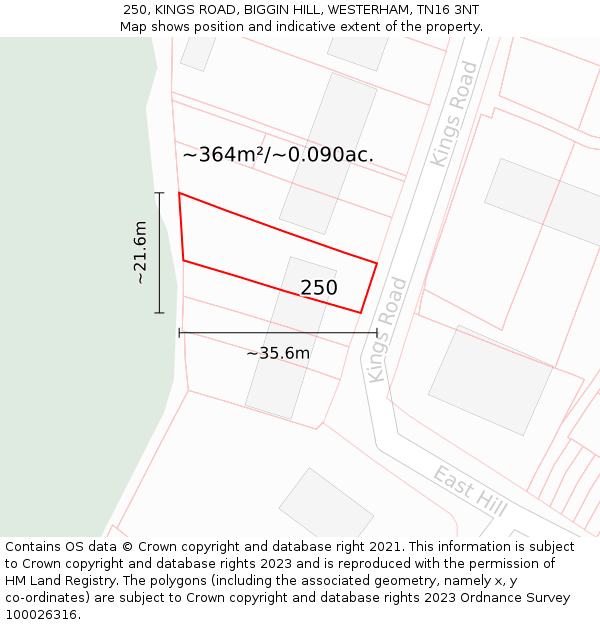 250, KINGS ROAD, BIGGIN HILL, WESTERHAM, TN16 3NT: Plot and title map