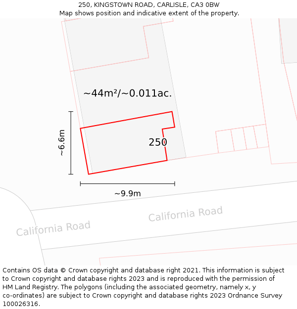 250, KINGSTOWN ROAD, CARLISLE, CA3 0BW: Plot and title map