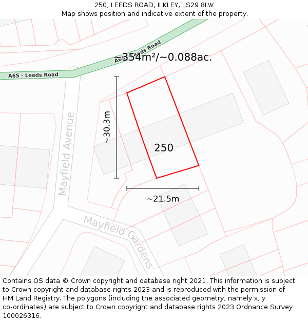 250, LEEDS ROAD, ILKLEY, LS29 8LW: Plot and title map