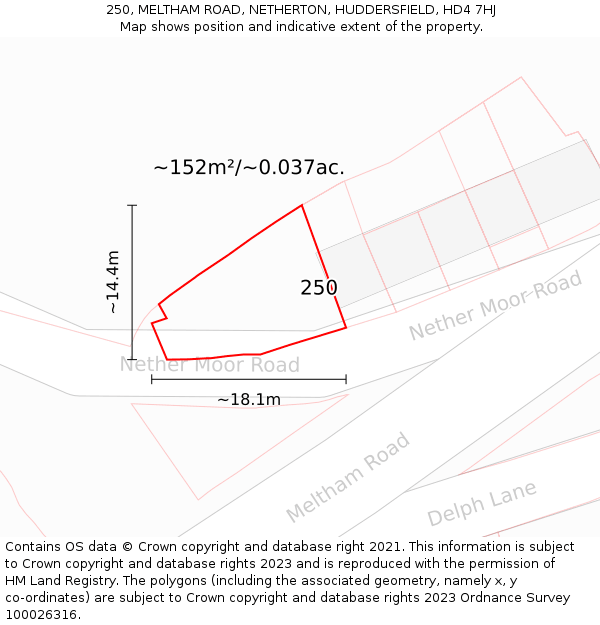 250, MELTHAM ROAD, NETHERTON, HUDDERSFIELD, HD4 7HJ: Plot and title map