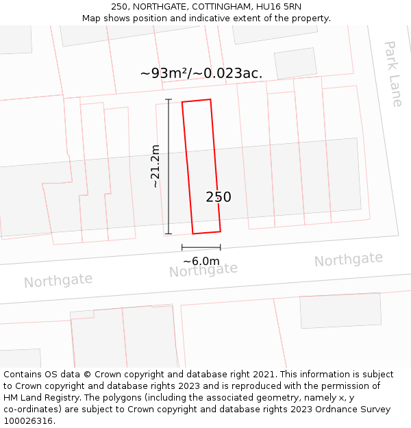 250, NORTHGATE, COTTINGHAM, HU16 5RN: Plot and title map