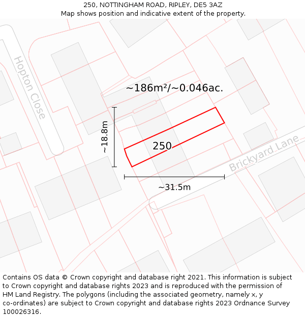 250, NOTTINGHAM ROAD, RIPLEY, DE5 3AZ: Plot and title map