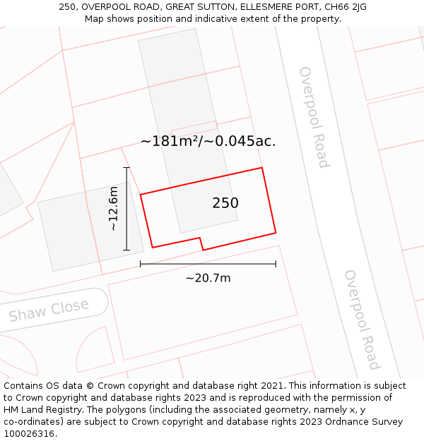 250, OVERPOOL ROAD, GREAT SUTTON, ELLESMERE PORT, CH66 2JG: Plot and title map