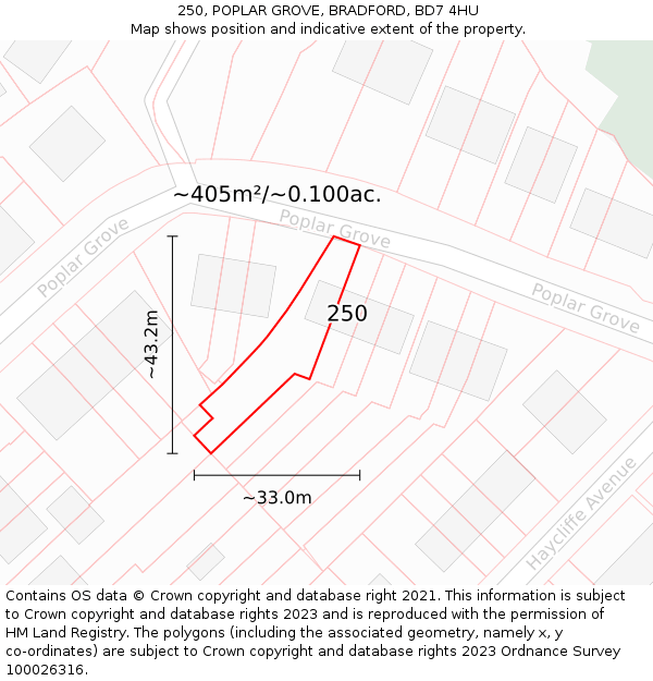 250, POPLAR GROVE, BRADFORD, BD7 4HU: Plot and title map
