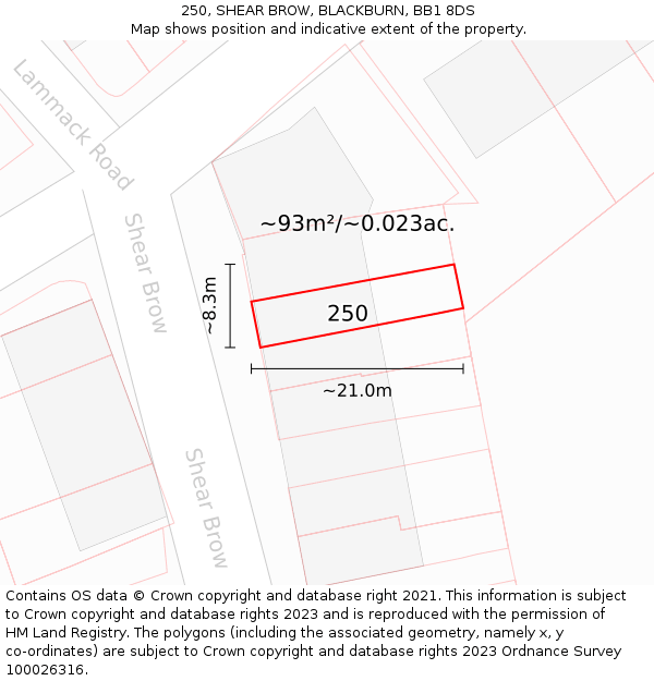 250, SHEAR BROW, BLACKBURN, BB1 8DS: Plot and title map