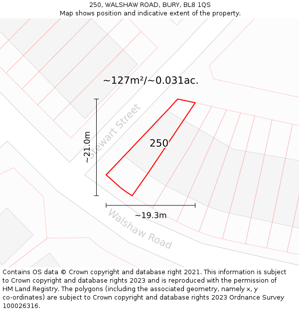 250, WALSHAW ROAD, BURY, BL8 1QS: Plot and title map