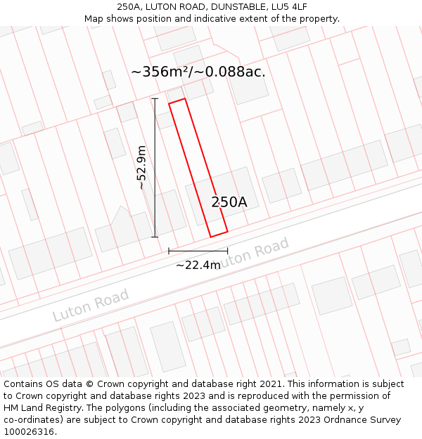 250A, LUTON ROAD, DUNSTABLE, LU5 4LF: Plot and title map