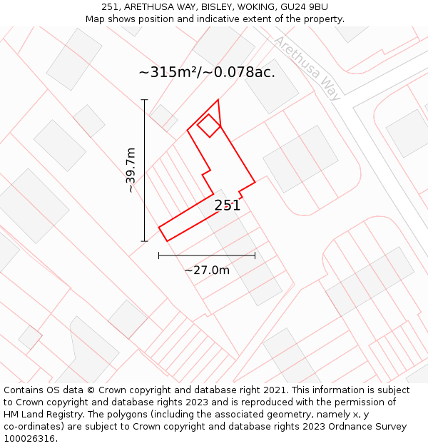 251, ARETHUSA WAY, BISLEY, WOKING, GU24 9BU: Plot and title map