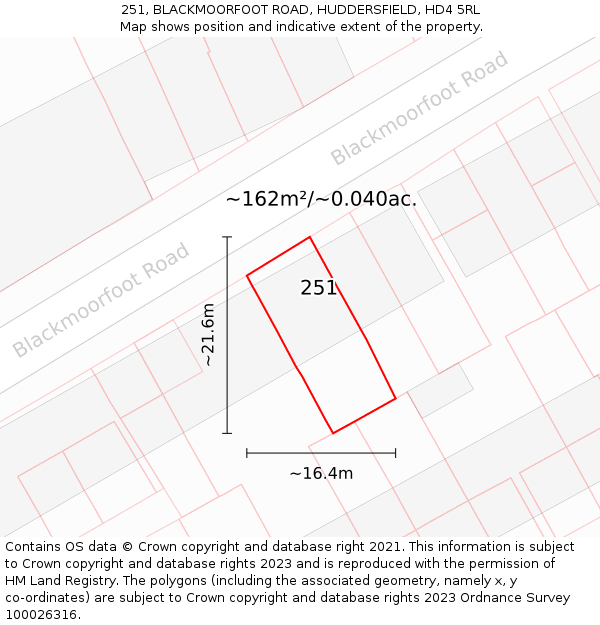 251, BLACKMOORFOOT ROAD, HUDDERSFIELD, HD4 5RL: Plot and title map