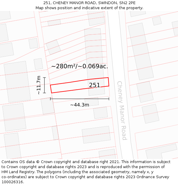 251, CHENEY MANOR ROAD, SWINDON, SN2 2PE: Plot and title map