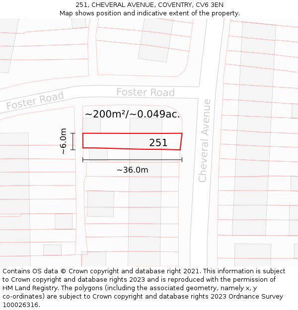 251, CHEVERAL AVENUE, COVENTRY, CV6 3EN: Plot and title map