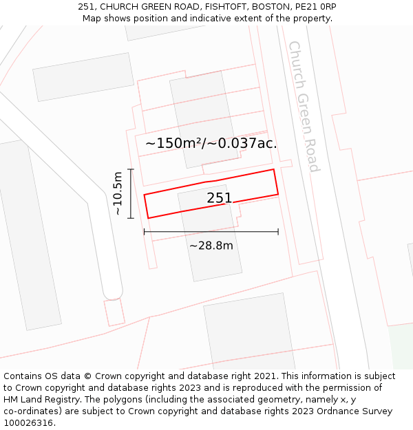 251, CHURCH GREEN ROAD, FISHTOFT, BOSTON, PE21 0RP: Plot and title map