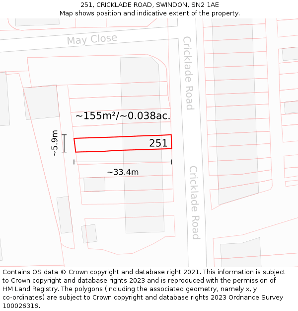 251, CRICKLADE ROAD, SWINDON, SN2 1AE: Plot and title map