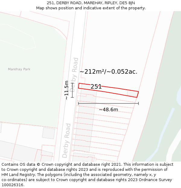 251, DERBY ROAD, MAREHAY, RIPLEY, DE5 8JN: Plot and title map