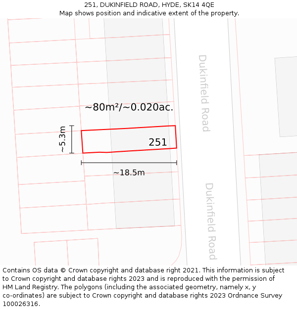 251, DUKINFIELD ROAD, HYDE, SK14 4QE: Plot and title map