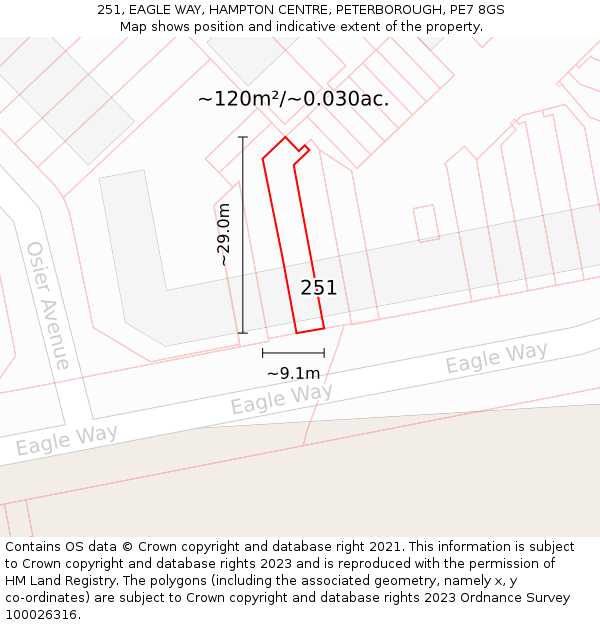 251, EAGLE WAY, HAMPTON CENTRE, PETERBOROUGH, PE7 8GS: Plot and title map