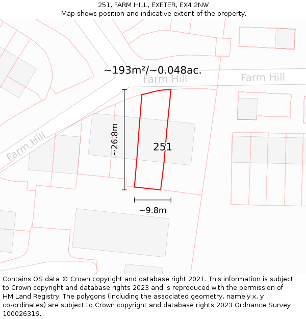 251, FARM HILL, EXETER, EX4 2NW: Plot and title map