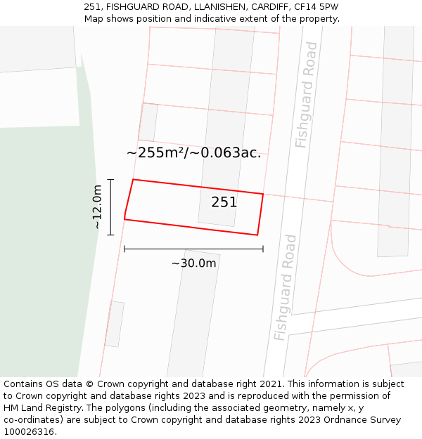 251, FISHGUARD ROAD, LLANISHEN, CARDIFF, CF14 5PW: Plot and title map